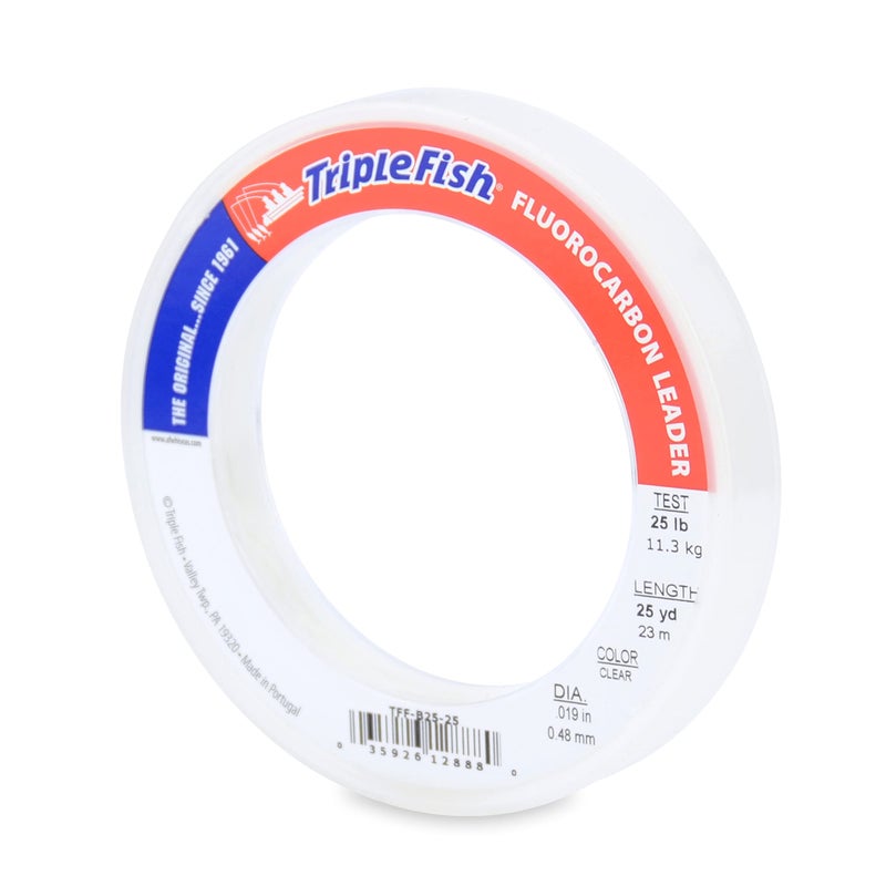 Triple Fish 100% Fluorocarbon Leader, 25 lb / 11.3 kg Test, 0.019 in / 0.48 mm Dia, Clear, 25 yd / 23 m - Image 1
